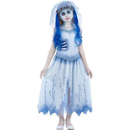Blue-White - Back - Corpse Bride Girls Emily Costume Set