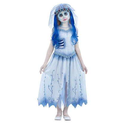Blue-White - Front - Corpse Bride Girls Emily Costume Set