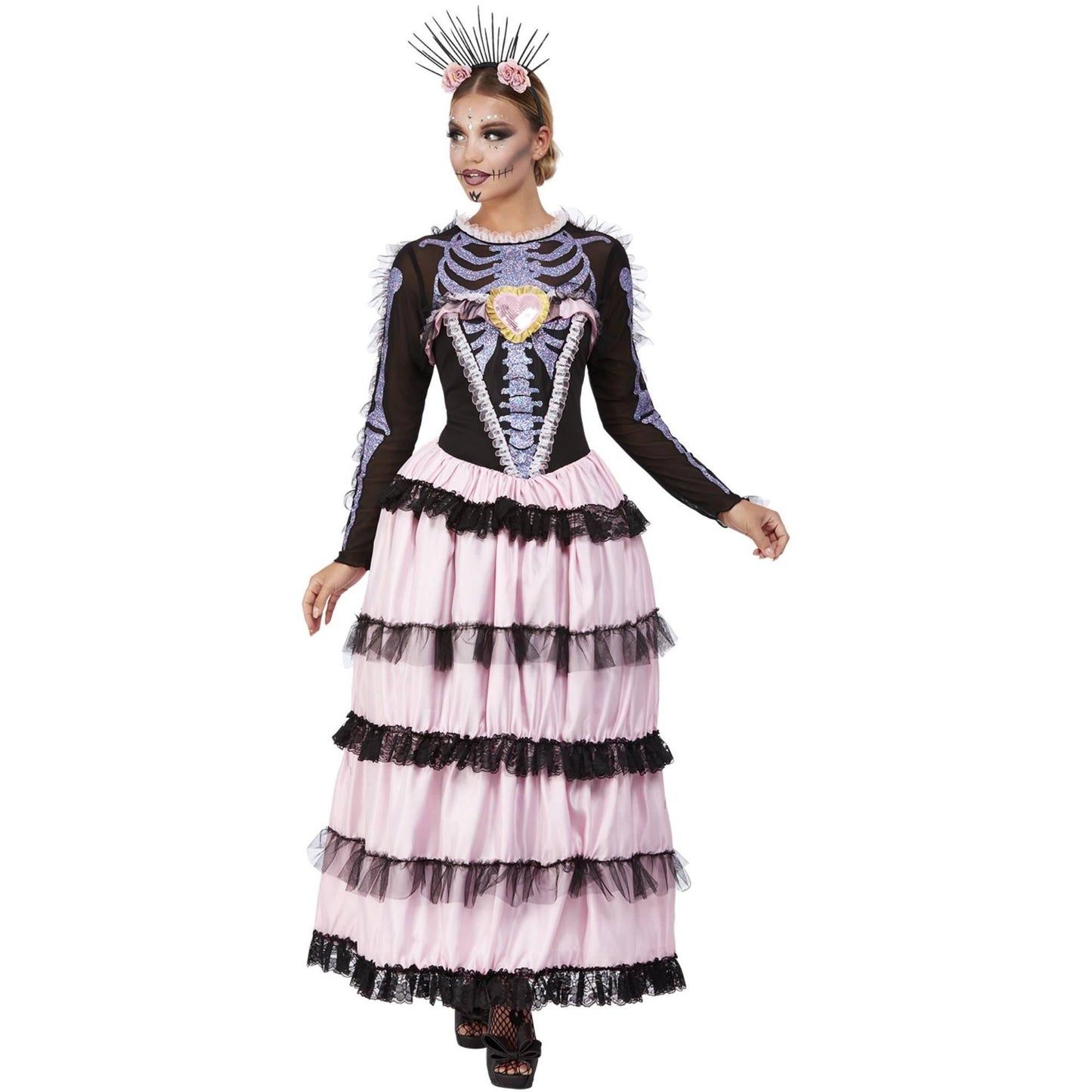 Pink-Black - Back - Smiffys Womens-Ladies Deluxe Senorita Day Of The Dead Costume Set