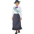 Grey-White-Green - Back - Smiffys Girls Victorian Suffragette Costume Set