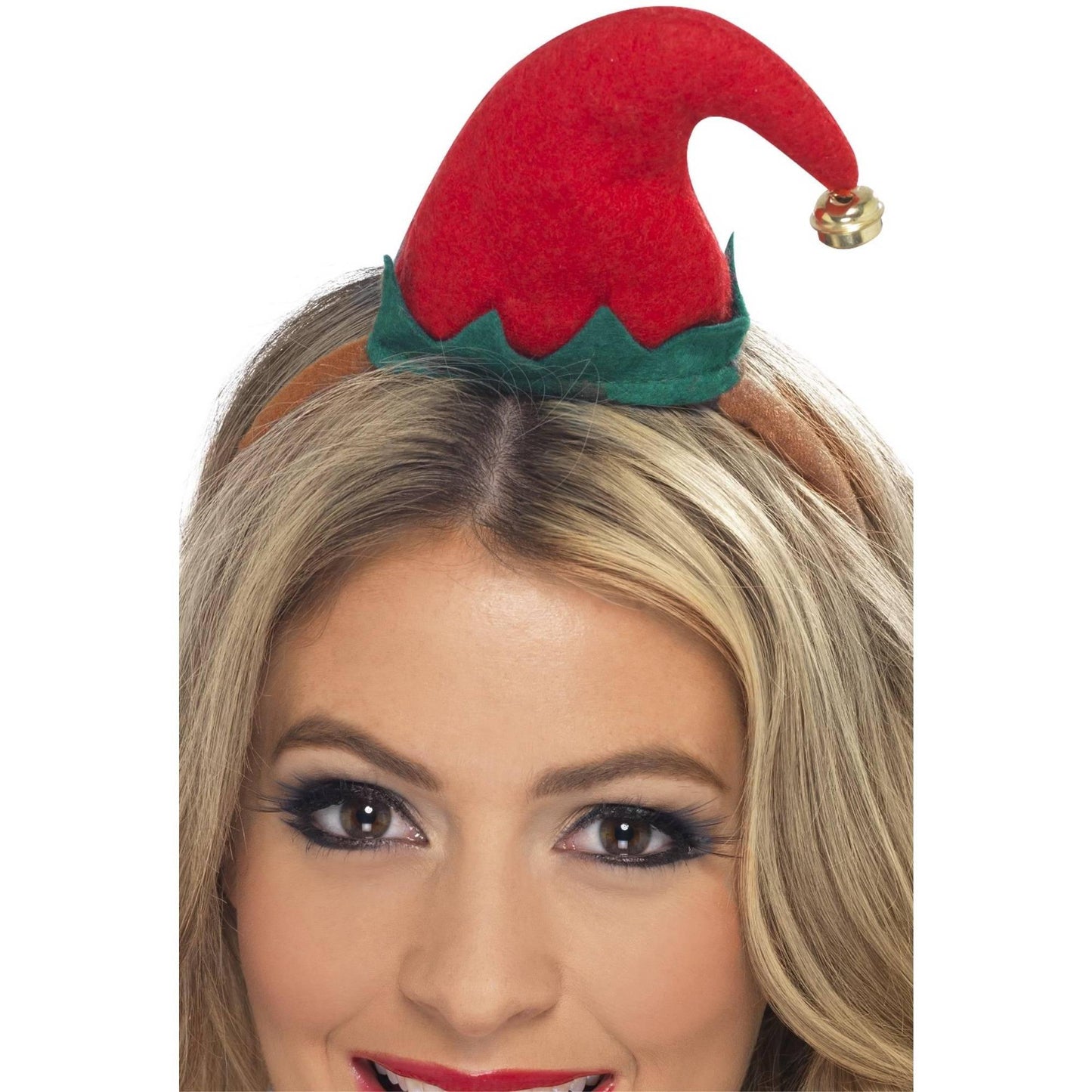 Red-Green - Back - Smiffys Womens-Ladies Elf Hat Mini Christmas Headband