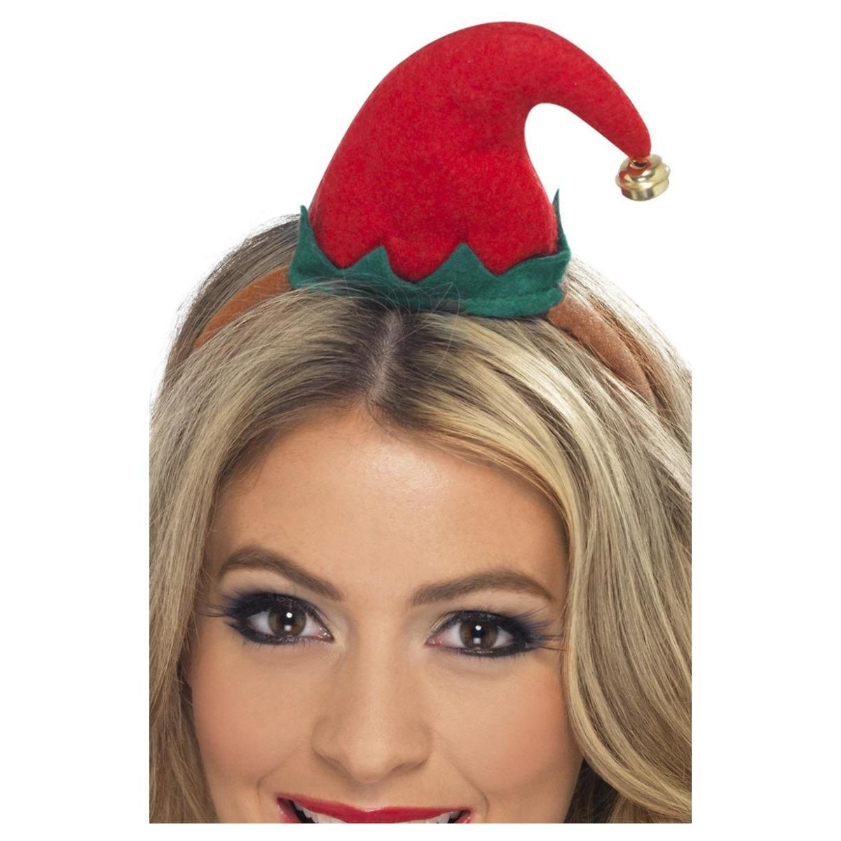 Red-Green - Front - Smiffys Womens-Ladies Elf Hat Mini Christmas Headband