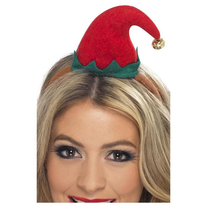 Red-Green - Front - Smiffys Womens-Ladies Elf Hat Mini Christmas Headband