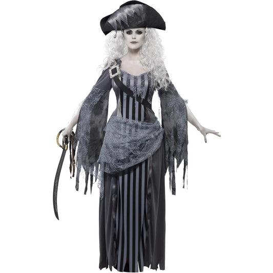 Grey-Black - Front - Smiffys Womens-Ladies Deluxe Ghost Ship Princess Costume Set