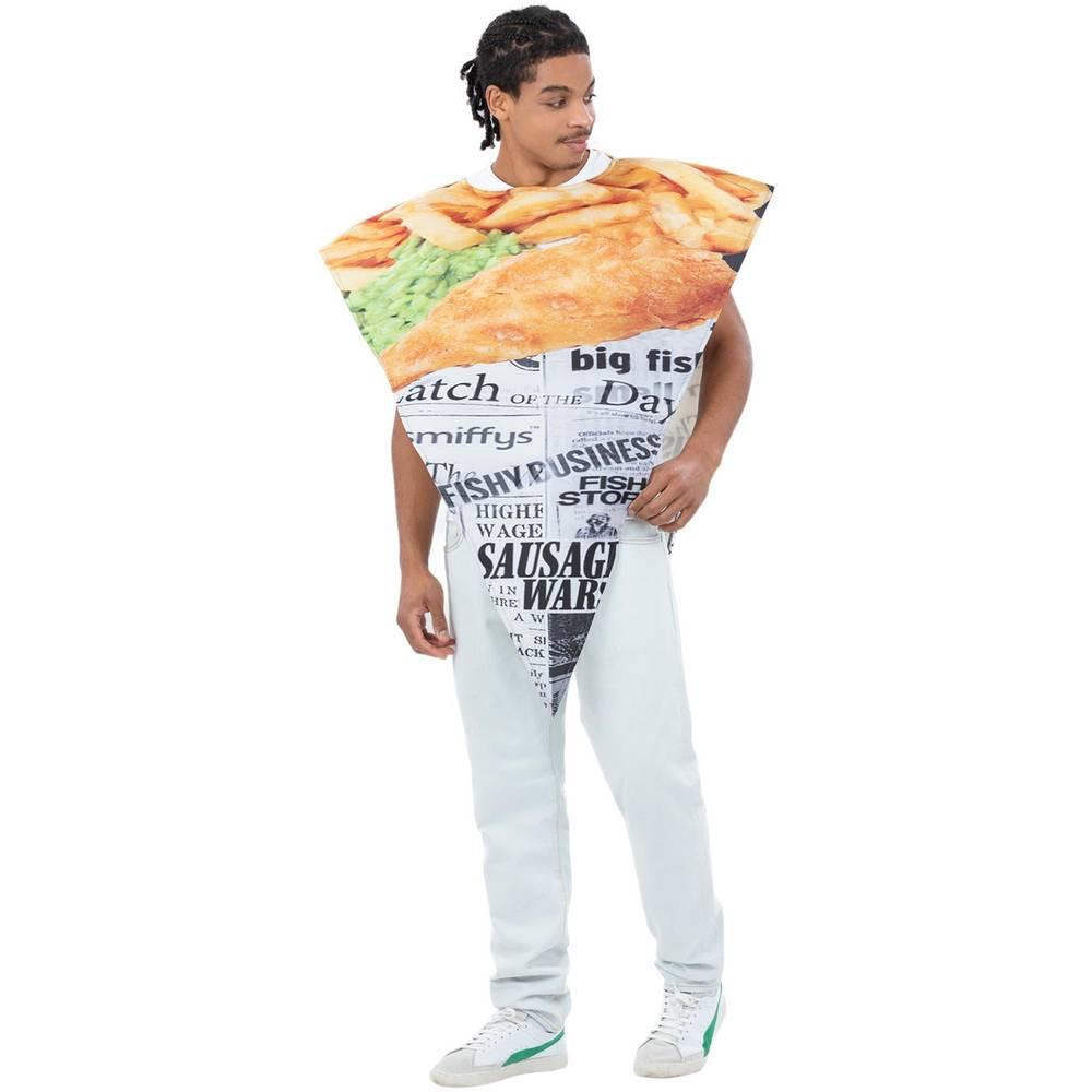 White-Brown-Black - Side - Smiffys Unisex Adult Fish & Chips Costume Poncho