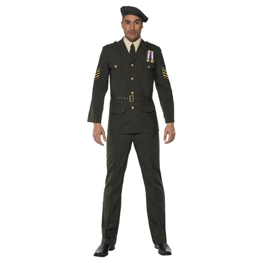 Green - Front - Smiffys Mens Wartime Officer Costume Set