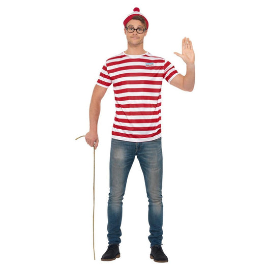 White-Red - Front - Wheres Wally? Unisex Adult Costume Set