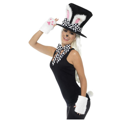 Black-White-Pink - Front - Smiffys Unisex Adult Hare Tea Party Costume Accessory Set
