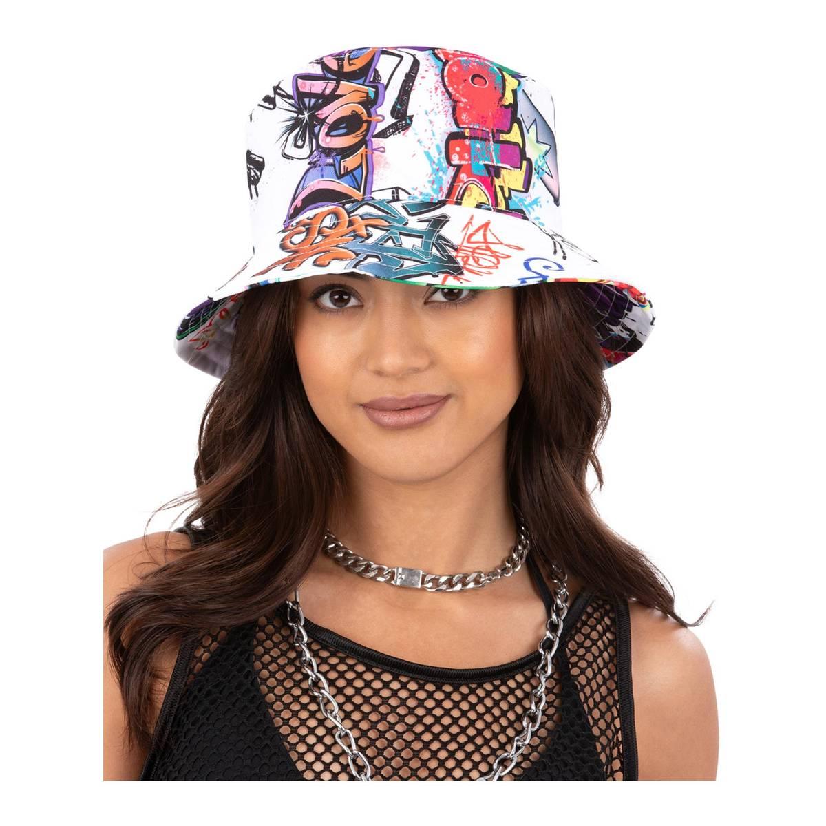 Multicoloured - Front - Smiffys Unisex Adult 90s Graffiti Bucket Hat