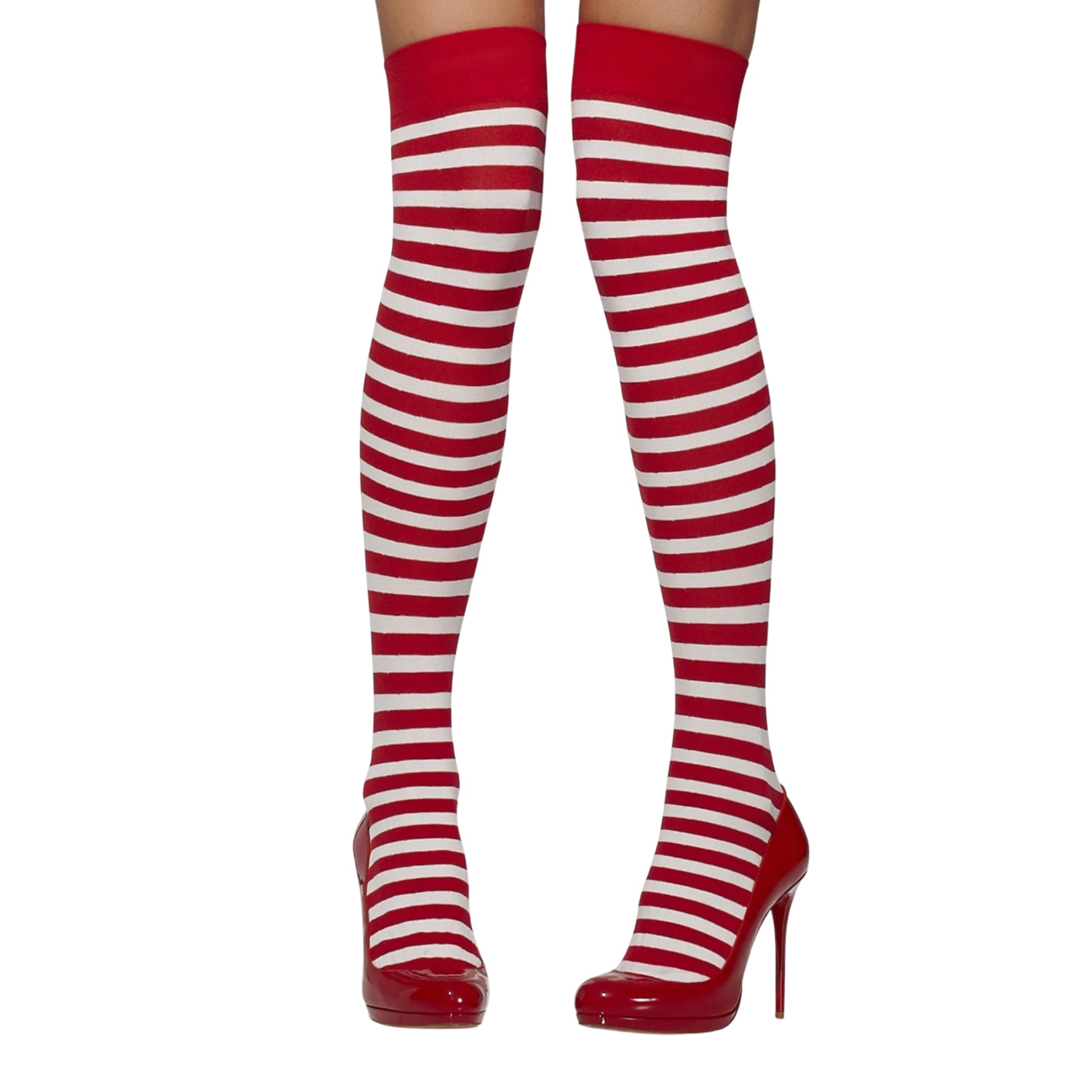 White-Red - Front - Smiffys Womens-Ladies Striped Opaque Hold Up Stockings