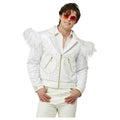 White - Front - Elton John Mens Feather Costume Jacket