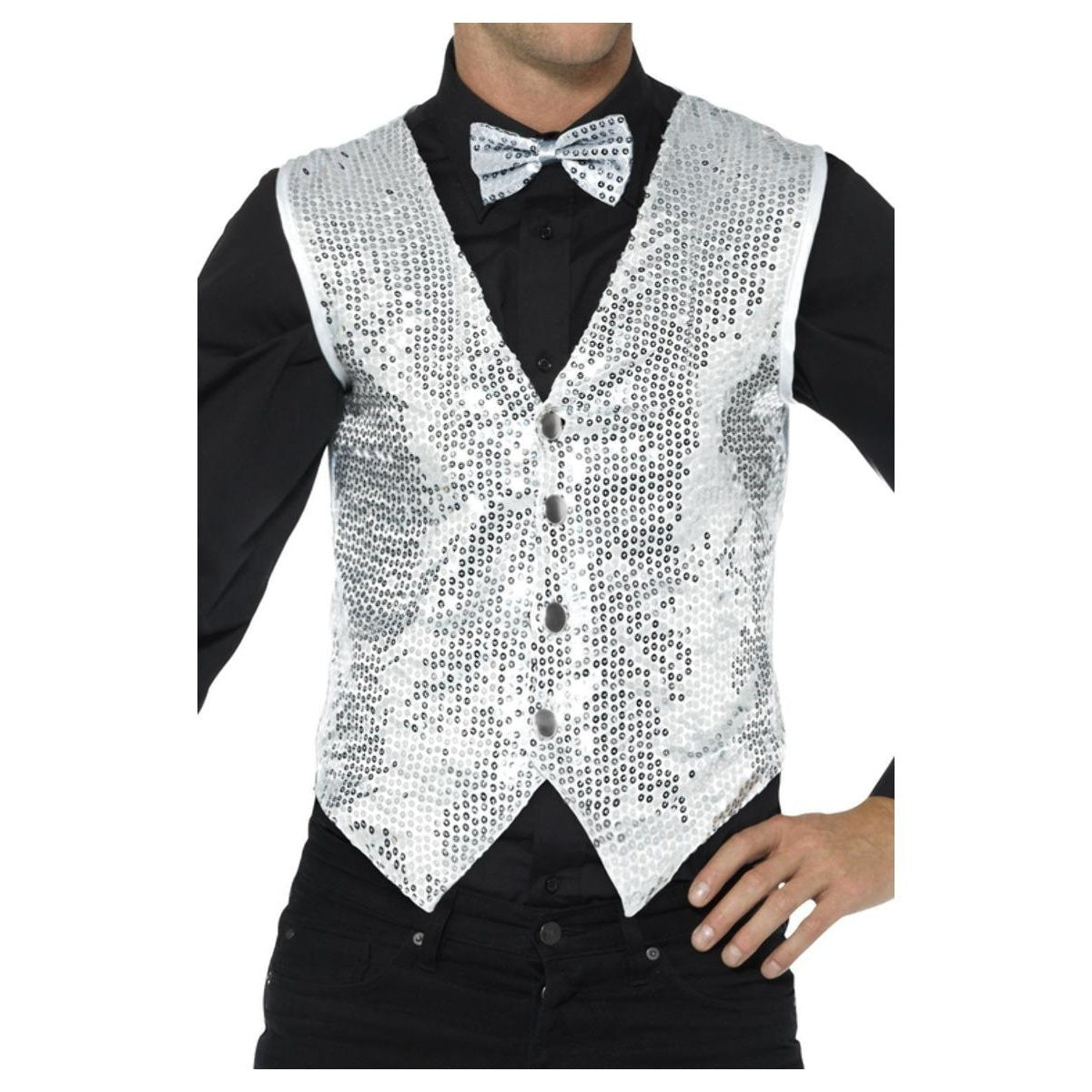 Silver - Front - Smiffys Unisex Adult Sequin Costume Vest