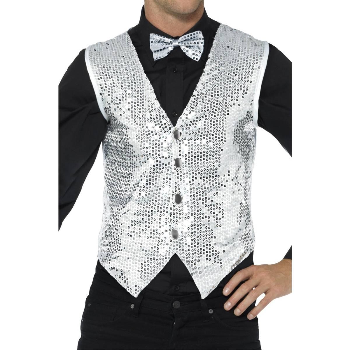 Silver - Back - Smiffys Unisex Adult Sequin Costume Vest