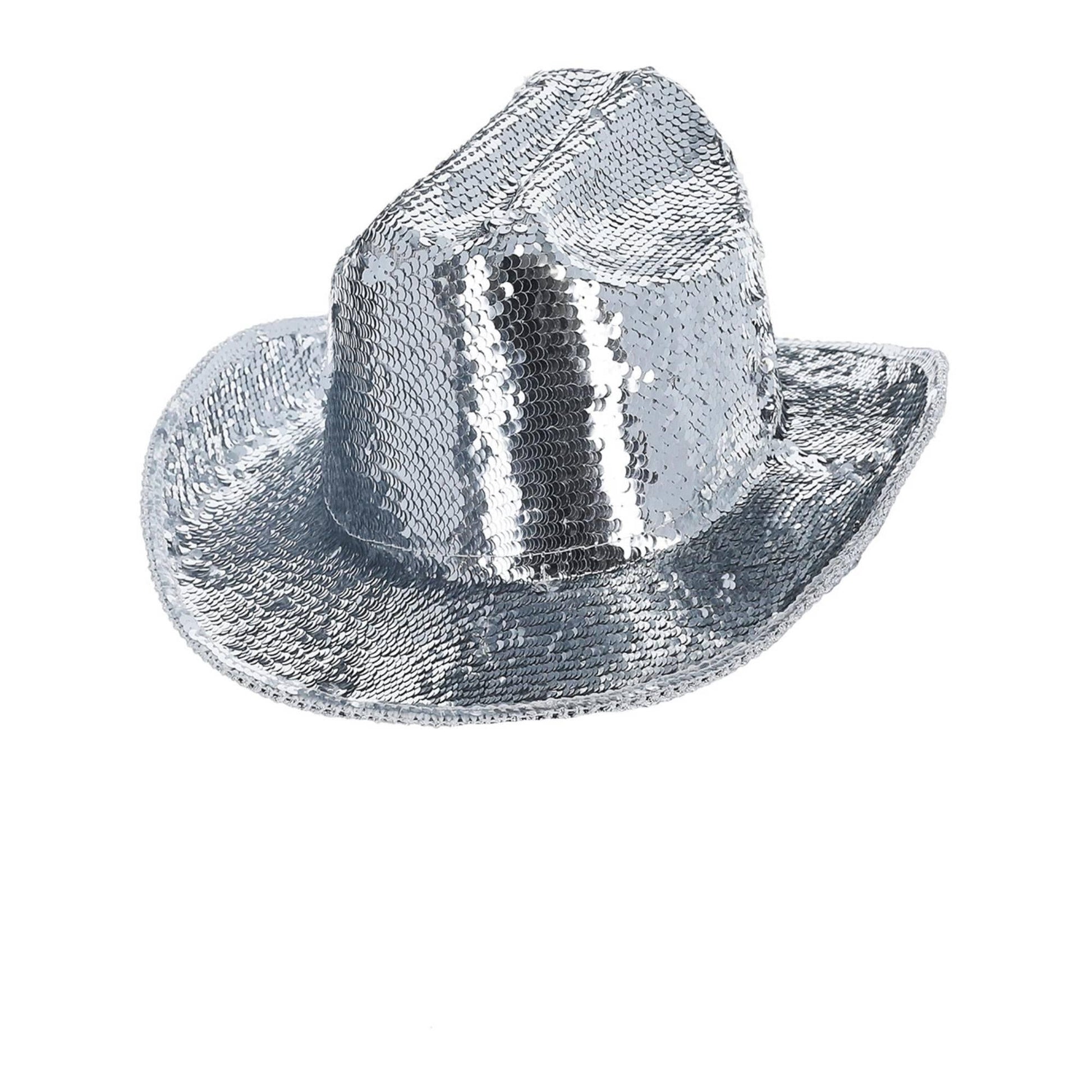 Silver - Back - Smiffys Fever Deluxe Sequin Cowboy Hat