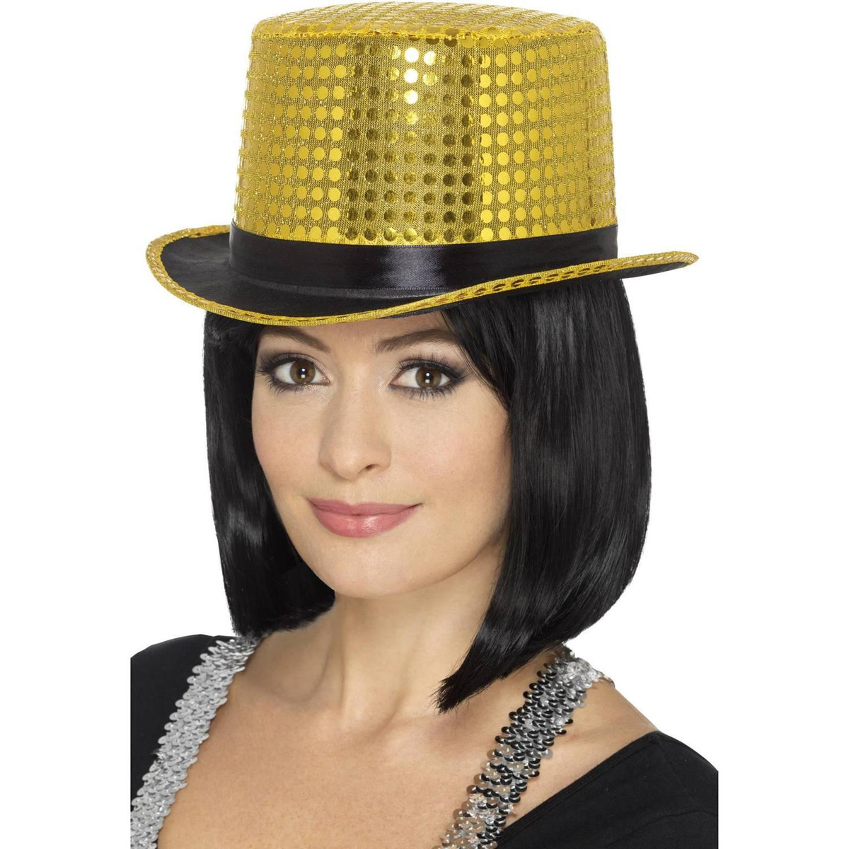 Gold - Back - Smiffys Sequin Top Hat