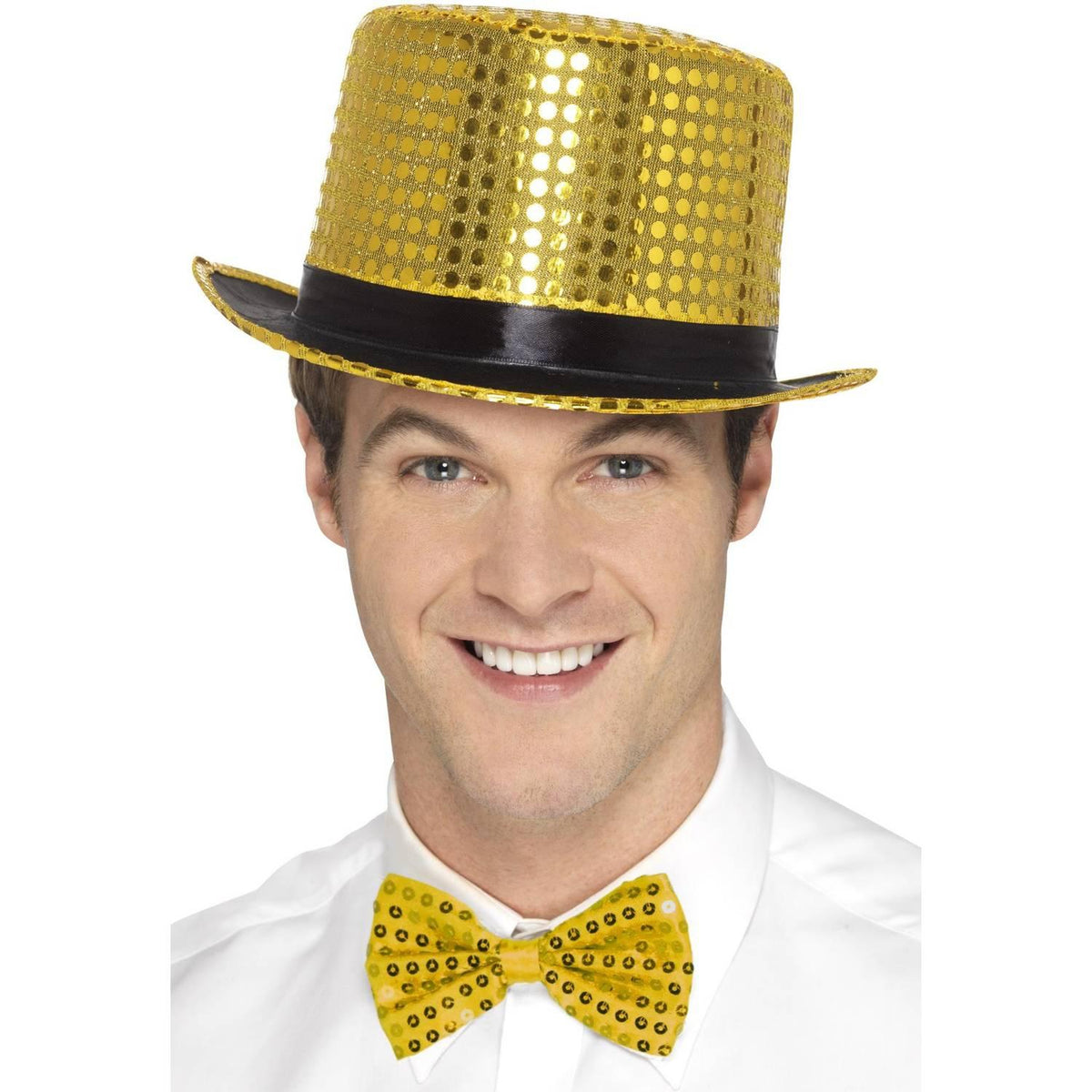 Gold - Front - Smiffys Sequin Top Hat