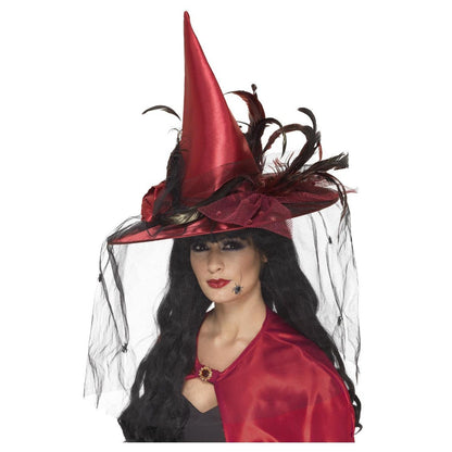 Deep Red - Front - Smiffys Womens-Ladies Witch Costume Hat
