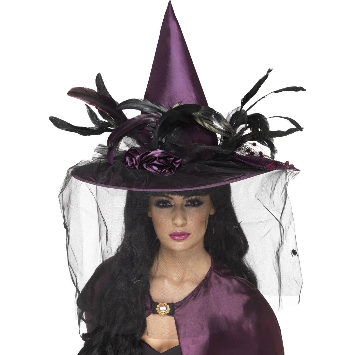 Purple - Back - Smiffys Womens-Ladies Witch Costume Hat