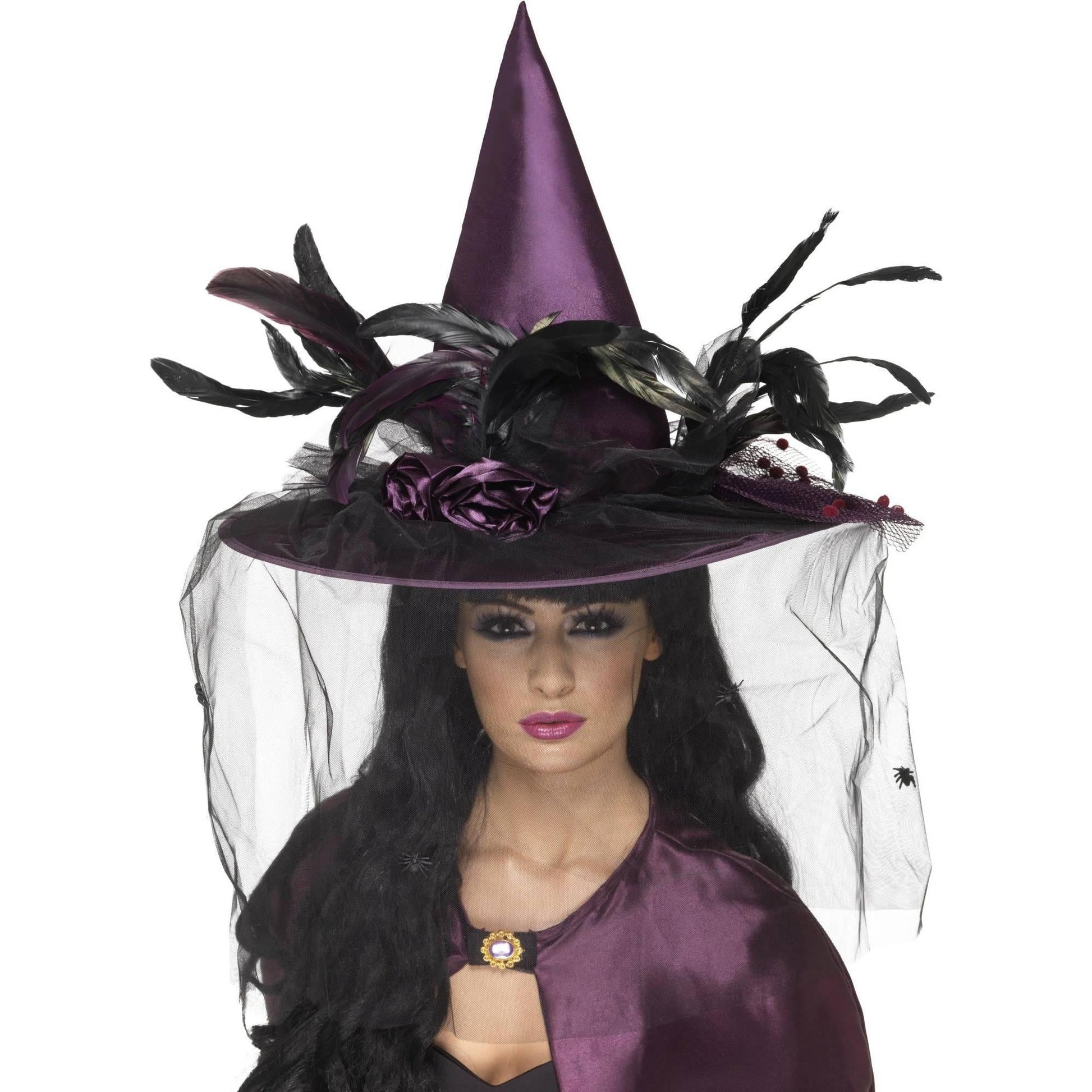 Purple - Back - Smiffys Womens-Ladies Witch Costume Hat