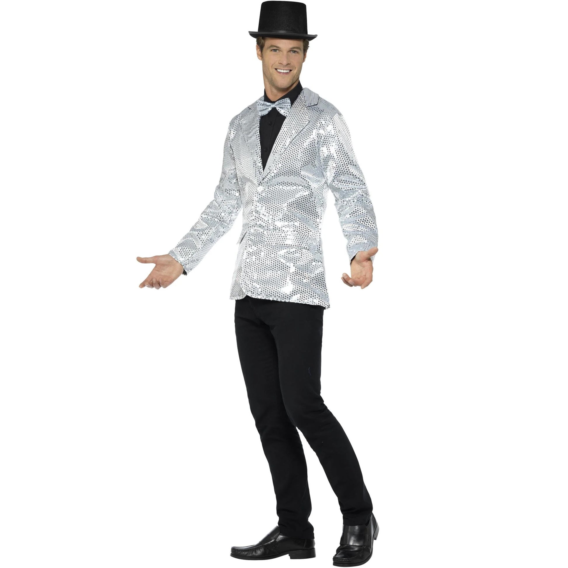 Silver - Side - Smiffys Mens Sequins Costume Jacket