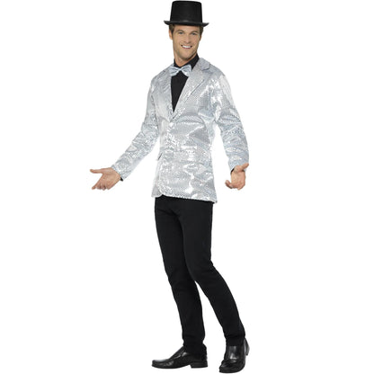 Silver - Side - Smiffys Mens Sequins Costume Jacket