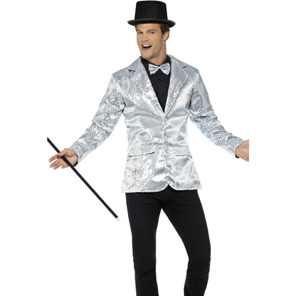Silver - Front - Smiffys Mens Sequins Costume Jacket