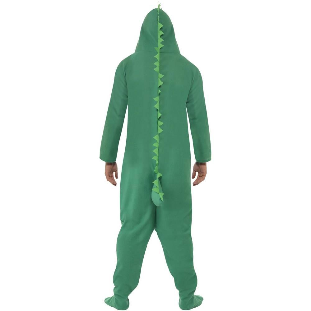 Green - Back - Smiffys Mens Crocodile Hooded Jumpsuit