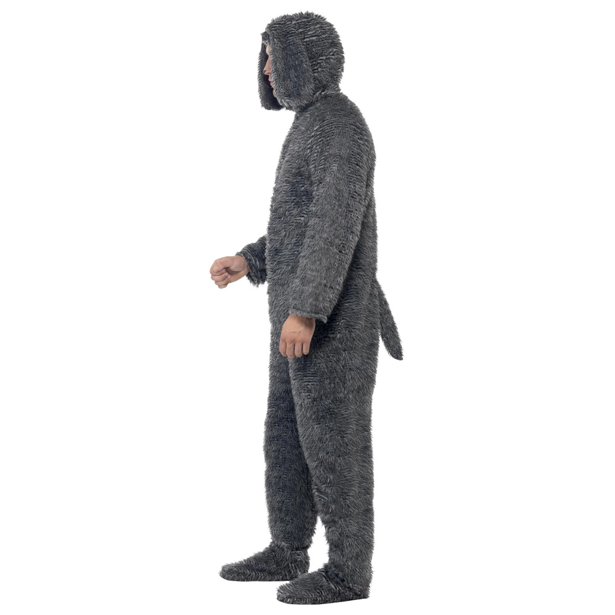 Grey - Side - Smiffys Unisex Adult Dog Fluffy Bodysuit