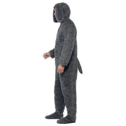 Grey - Side - Smiffys Unisex Adult Dog Fluffy Bodysuit