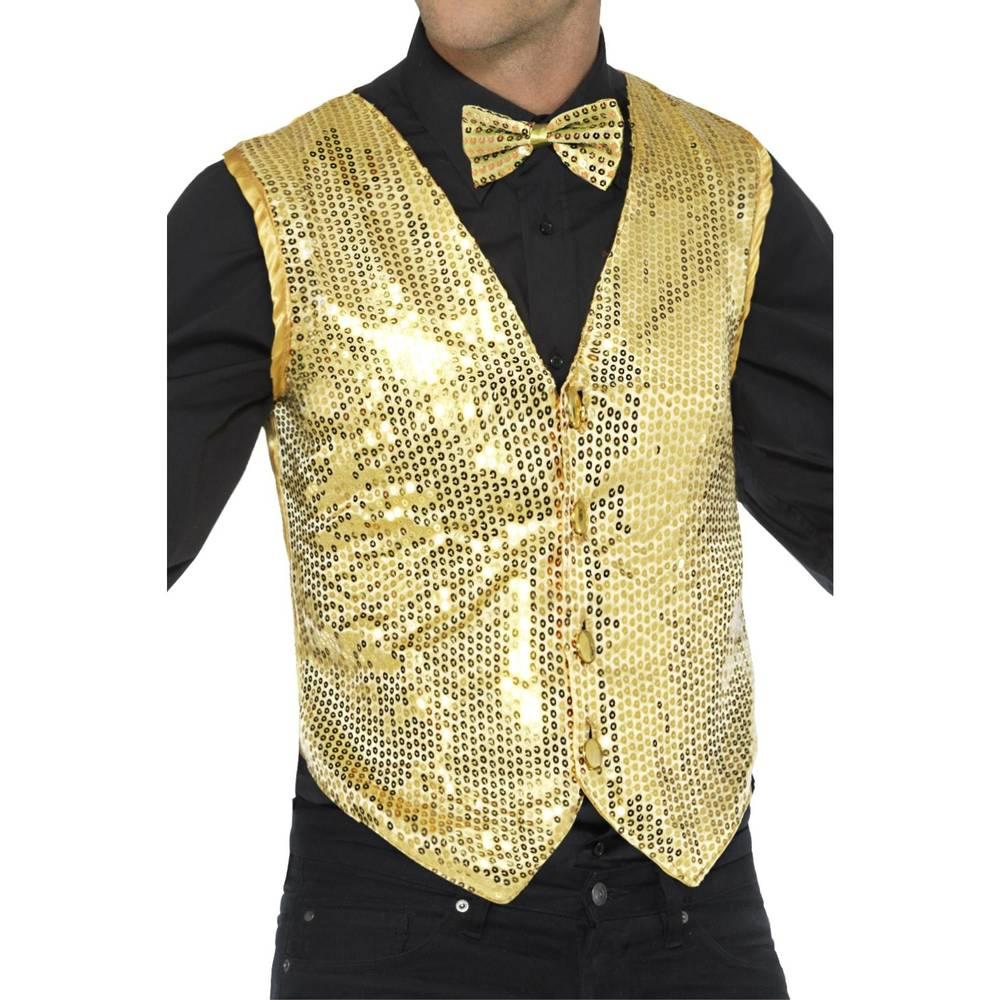 Gold - Side - Smiffys Mens Sequin Costume Waistcoat