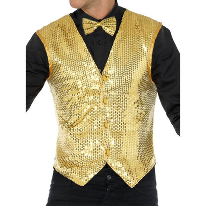 Gold - Front - Smiffys Mens Sequin Costume Waistcoat