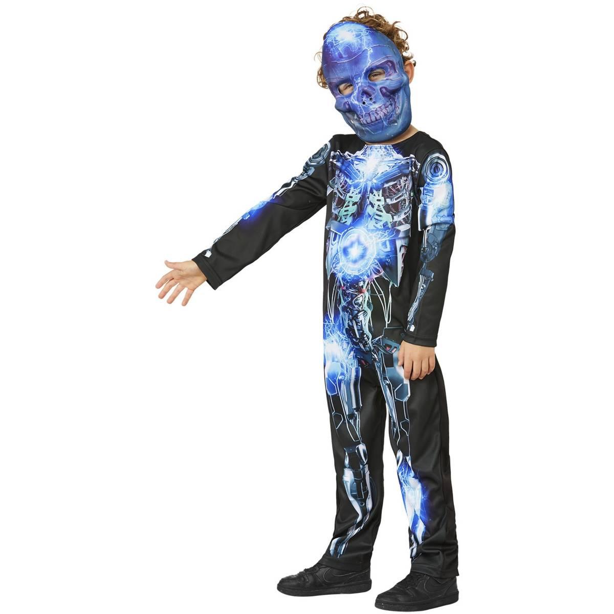 Black-Blue - Side - Smiffys Childrens-Kids Robotic Skeleton Halloween Costume