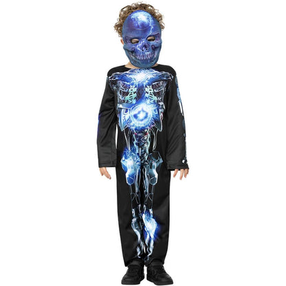 Black-Blue - Front - Smiffys Childrens-Kids Robotic Skeleton Halloween Costume