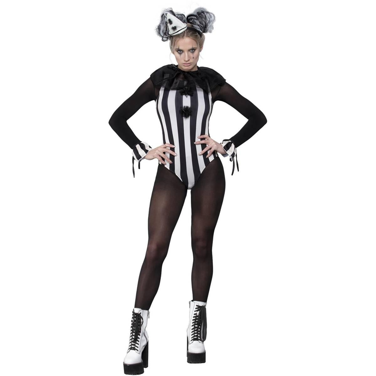Black-White - Front - Fever Womens-Ladies Pierrot Clown Vintage Costume