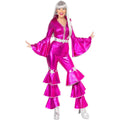 Pink-Silver - Side - Smiffys Womens-Ladies 70s Dancing Dream Costume Jumpsuit