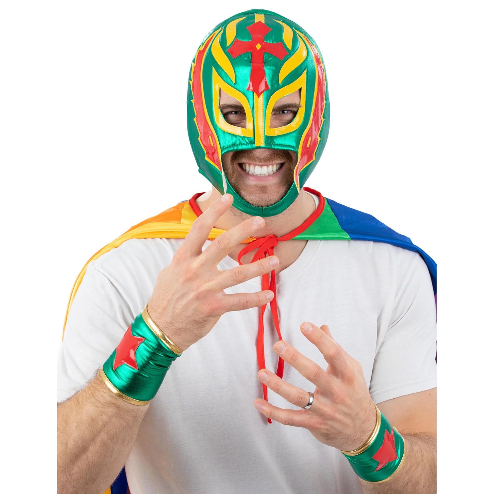 Green-Yellow-Red - Front - Smiffys Unisex Adult Luchador Costume Accessory Set