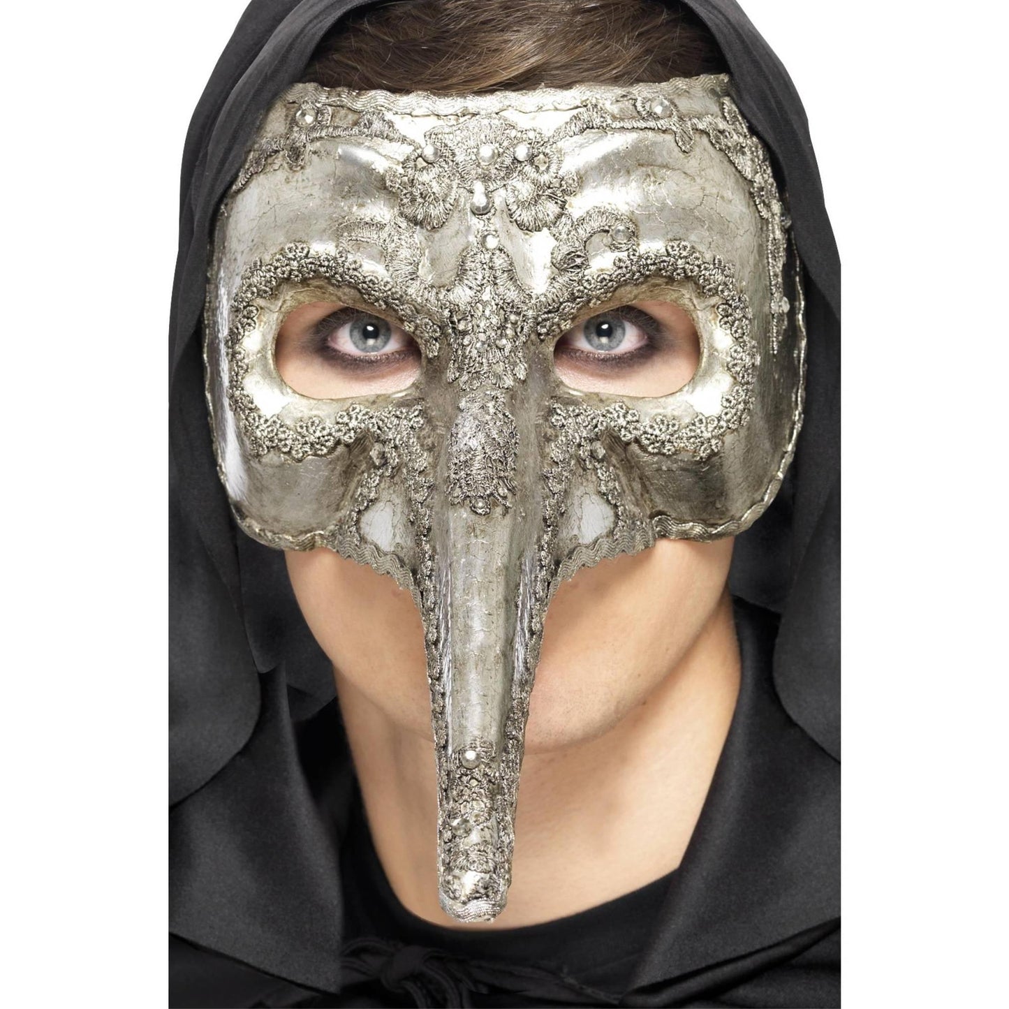 Silver - Front - Smiffys Unisex Adult Luxury Venetian Capitano Halloween Eye Mask