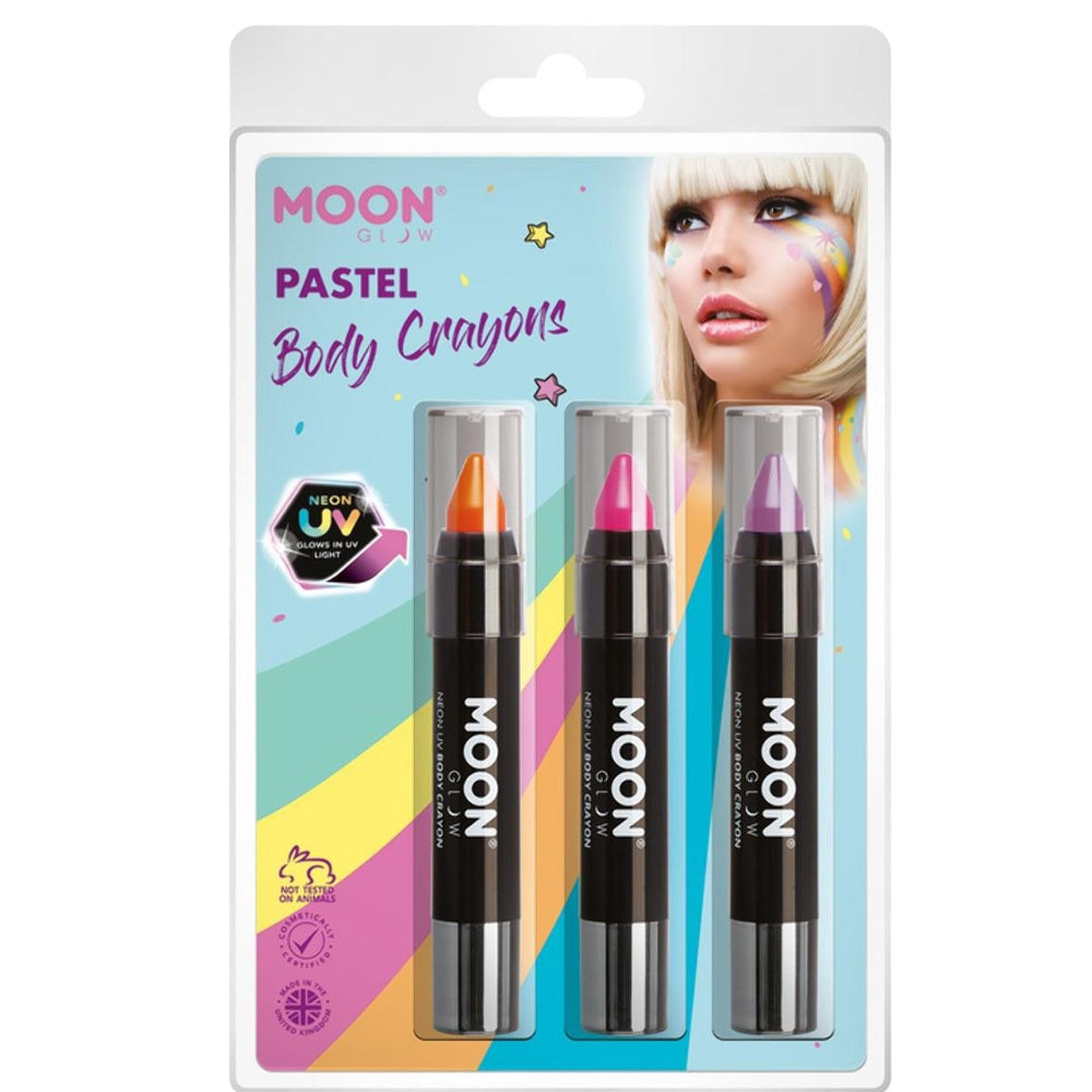 Magenta-Purple-Orange - Front - Moon Glow Neon UV Glitter Body Crayons (Pack of 3)