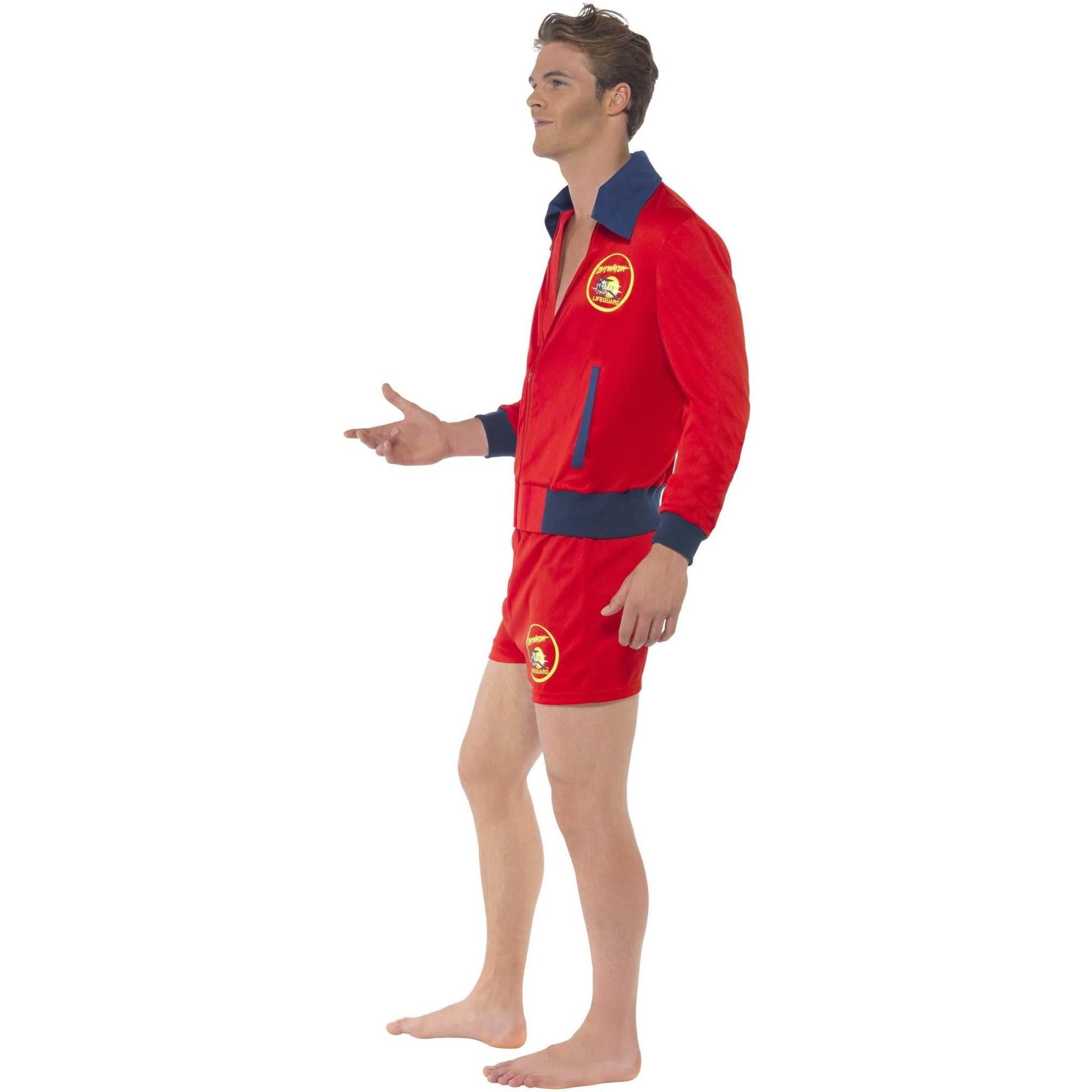 Red - Side - Baywatch Mens Life Guard Short Costume Set