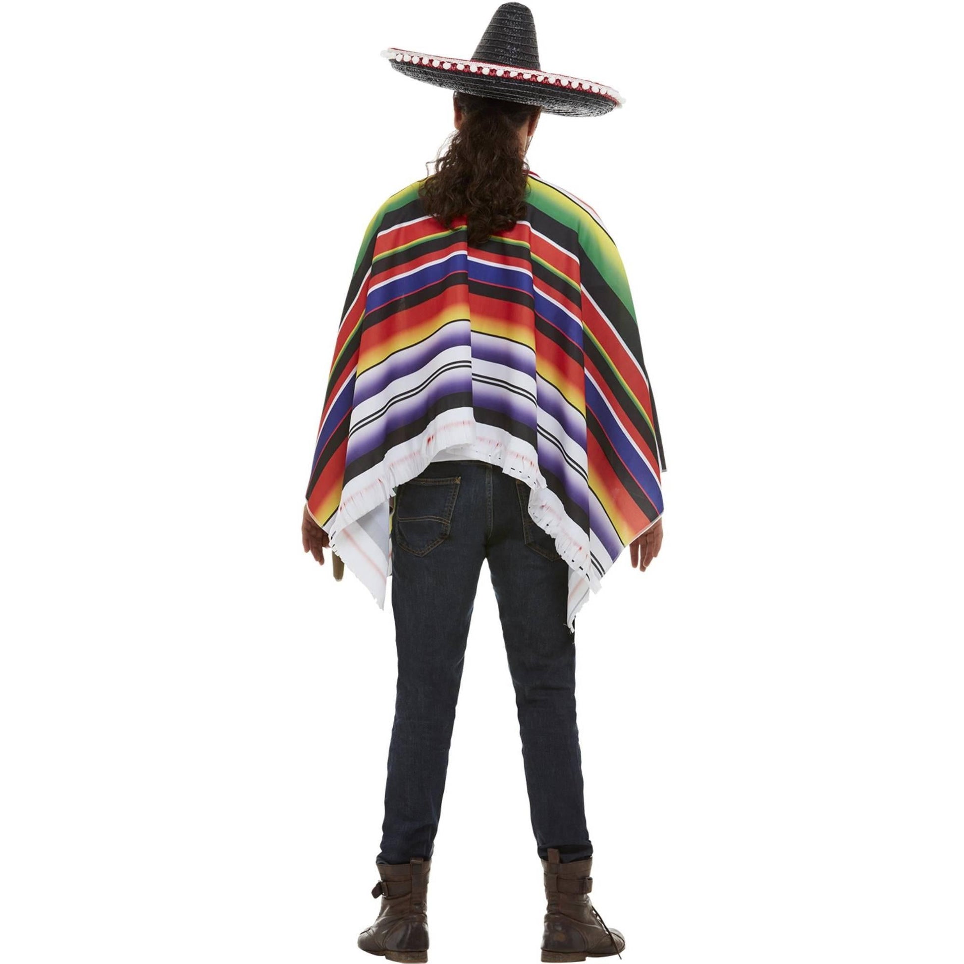 Multicoloured - Back - Smiffys Unisex Adult Striped Poncho
