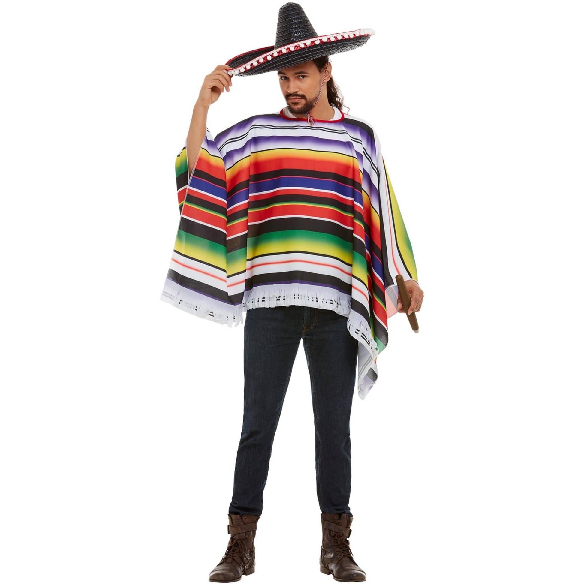 Multicoloured - Front - Smiffys Unisex Adult Striped Poncho