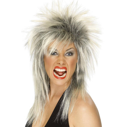Blonde-Black - Front - Smiffys Rock Diva Two Tone Wig