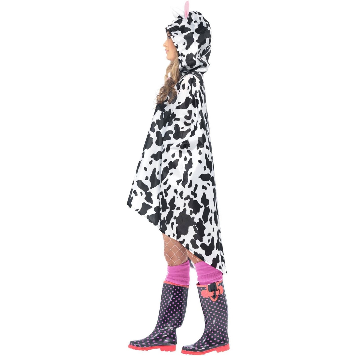 White-Black - Side - Smiffys Unisex Adult Cow Print Costume Poncho