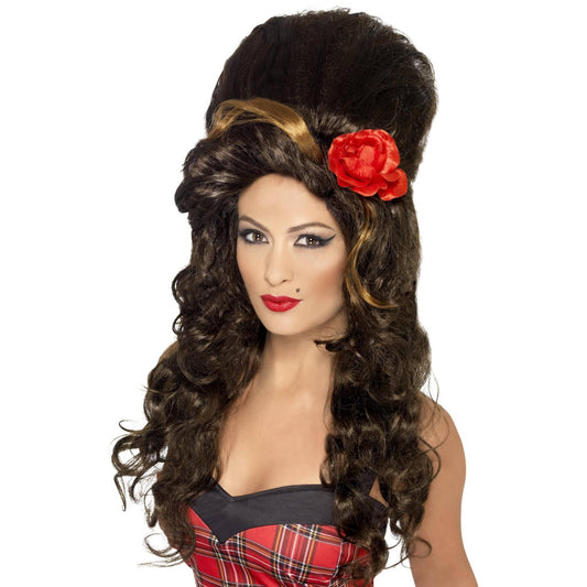 Brown - Front - Smiffys Rehab Beehive Wig