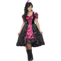 Pink-Black - Lifestyle - Smiffys Womens-Ladies Curves Sassy Saloon Costume