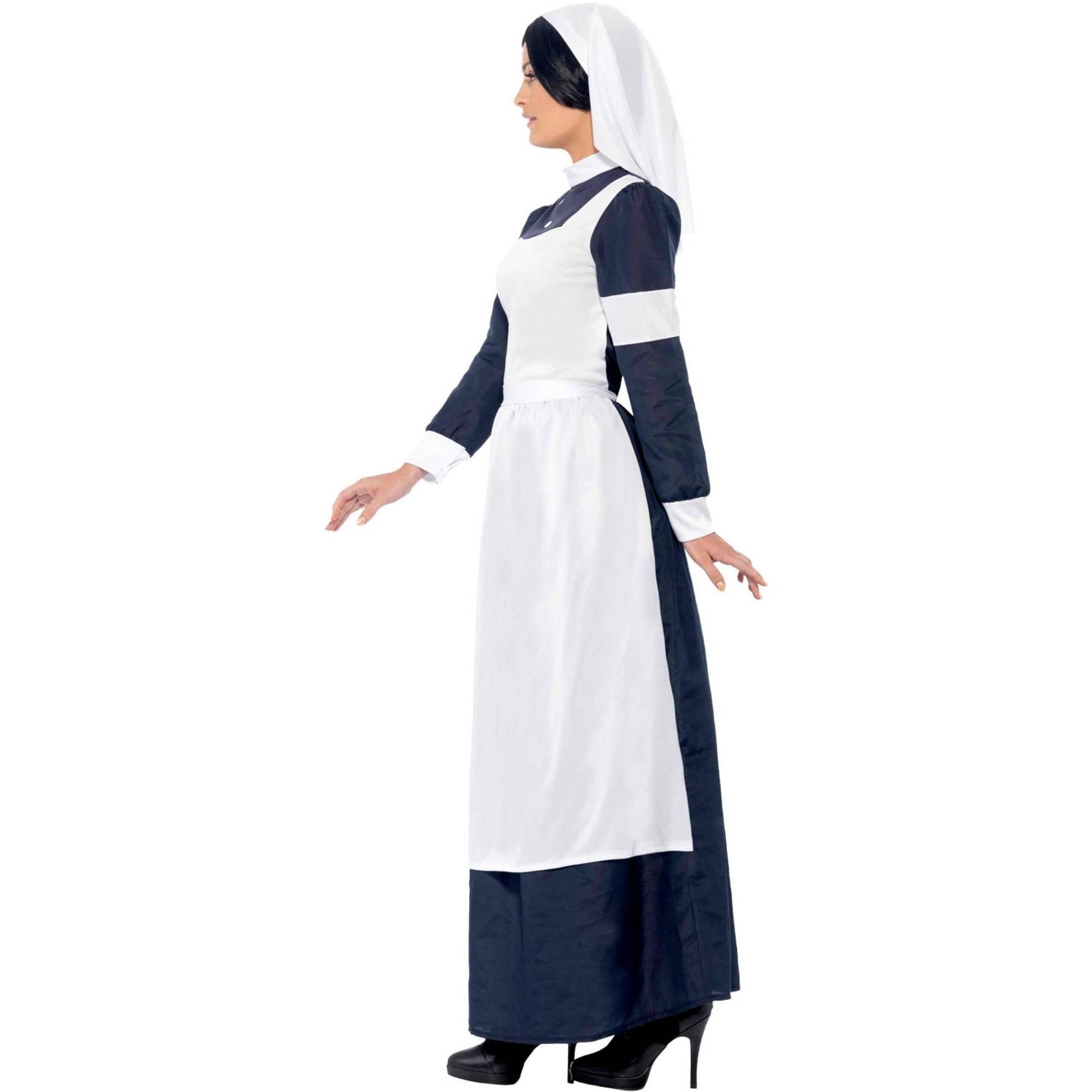 White-Blue - Side - Smiffys Womens-Ladies Great War Nurse Costume Set