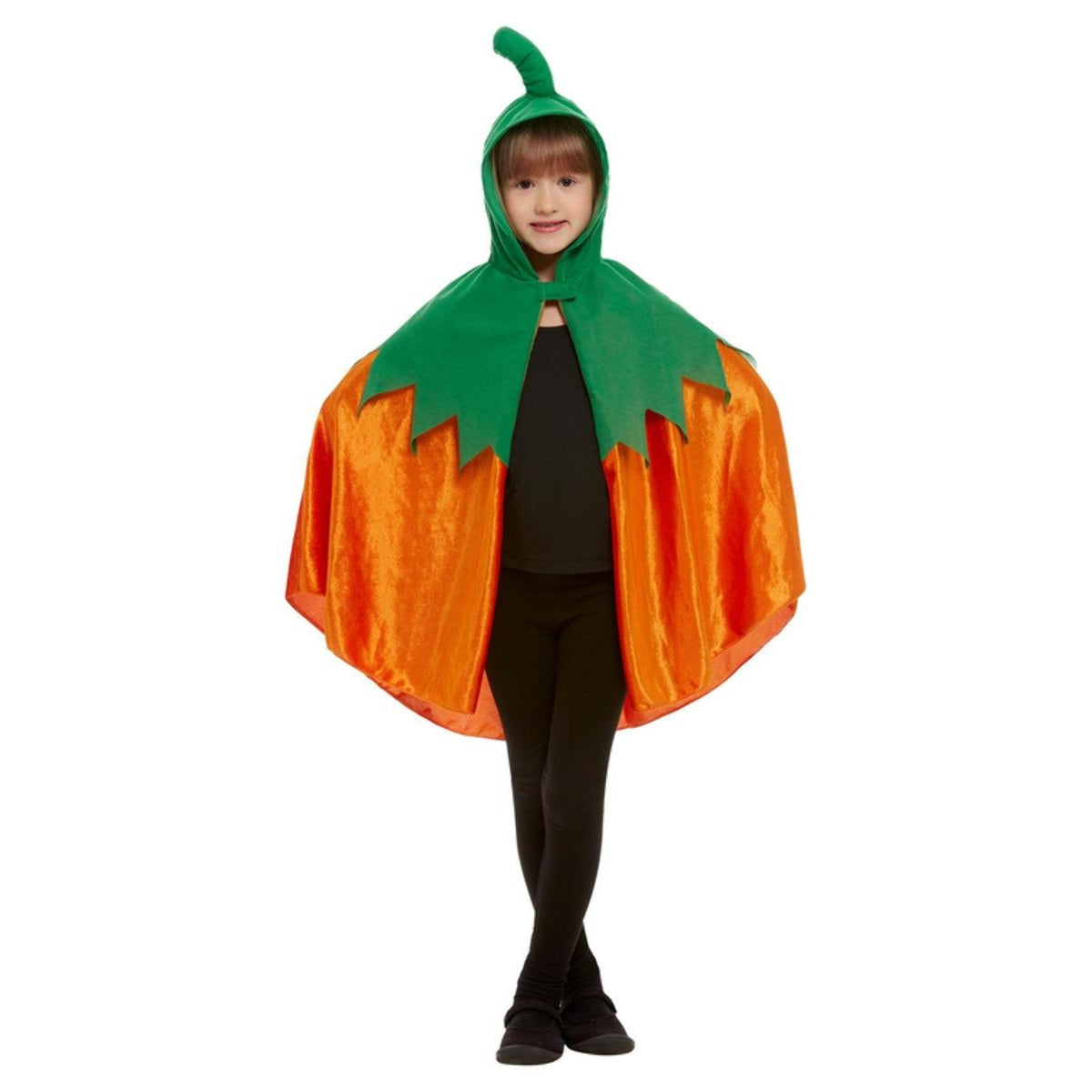 Orange-Green - Front - Smiffys Childrens-Kids Pumpkin Hooded Cape