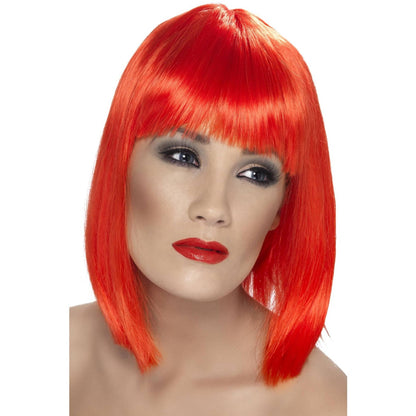 Neon Red - Front - Smiffys Glam Wig