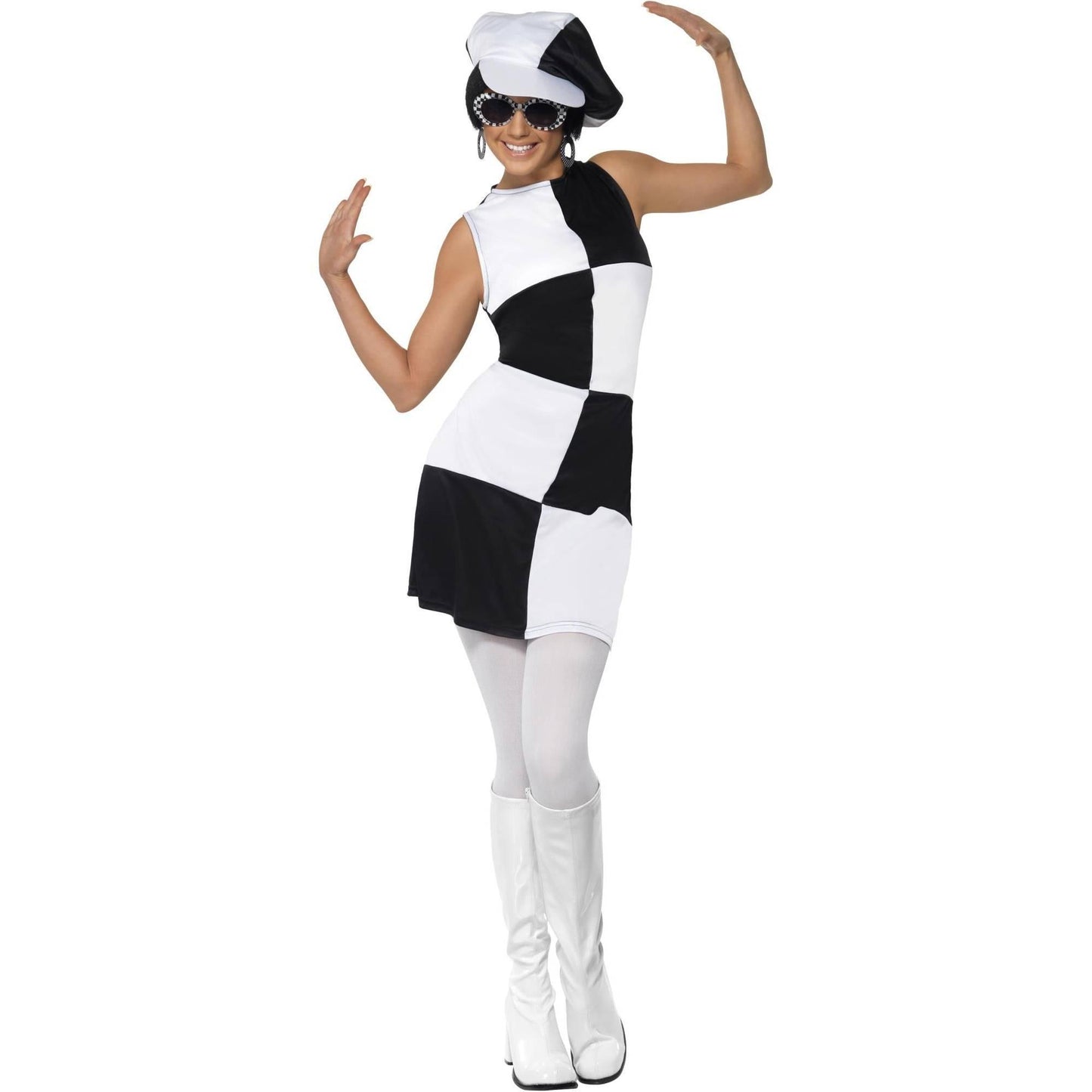 Black-White - Front - Smiffys Womens-Ladies 60s Party Costume Set