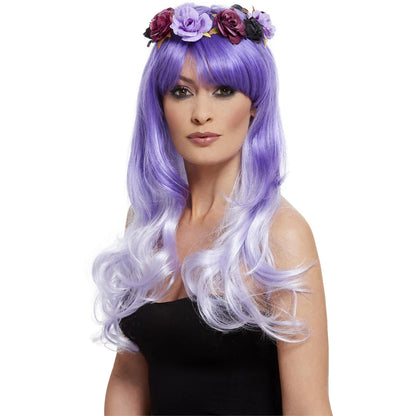 Purple - Front - Smiffys Womens-Ladies Deluxe Glam Day Of The Dead Wig